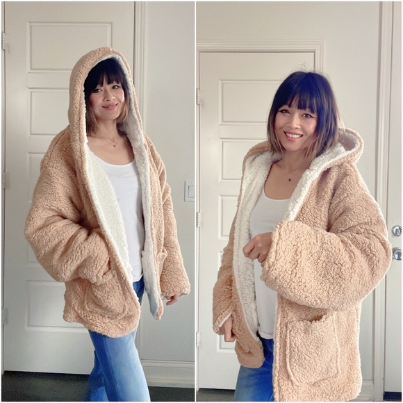 #30 Cozy Vegan Fur Open Front Reversible Jacket Coat - Picture 3 of 4